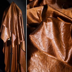 Caramel Brown Imitation leather Fabric, Pleated Texture fabric, Reflective fabric, Trench Coat fabric, Apparel fabric, By The Meter, D667