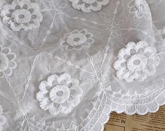 Tessuto da ricamo, Tessuto in pizzo bianco, Tessuto a rete bianco, Tessuto per abiti da sposa, al metro, C103