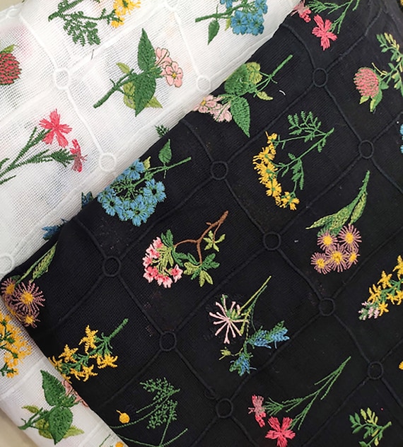 Embroidered Mesh Fabric, Black Net Yarn Fabric, Cotton Lace Fabric