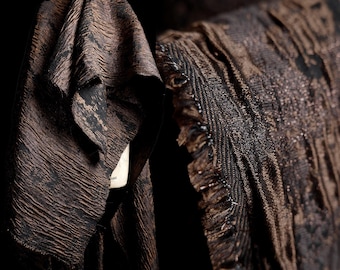 Black Brown Crinkled Jacquard Fabric by the Yard – Textured Woven Fabric for Dresses, Bags, Cushions & Curtains,D13