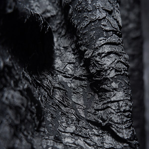 Black jacquard fabric, 3D Creases fabric, Fold fabric, Texture dust coat fabric, Wrinkled dress fabric, Grain fabric, by the yard/meter, D96