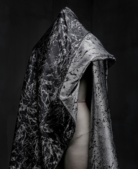 Black jacquard fabric, Cracked textured fabric, High quality fabric, Medium thickness fabric, Suit dress fabric, by the meter, D621