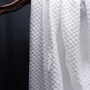 Jacquard Fabric, White Polyester Fabric, Textured Fabric, 59&#39;&#39;Width, 3D Fan-shaped Fabric, Designer Fabric, By The Yard, E5-1