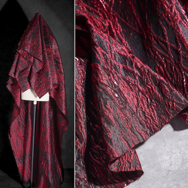 Tissu brocart rouge, tissu gaufré 3D, tissu jacquard doré, tissu Jacquard double face, tissu robe de costume, au mètre, D495