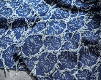 Blauwe jacquardstof, reliëfstructuurstof, stof met onregelmatig patroon, donkere structuurstof, per meter, D518