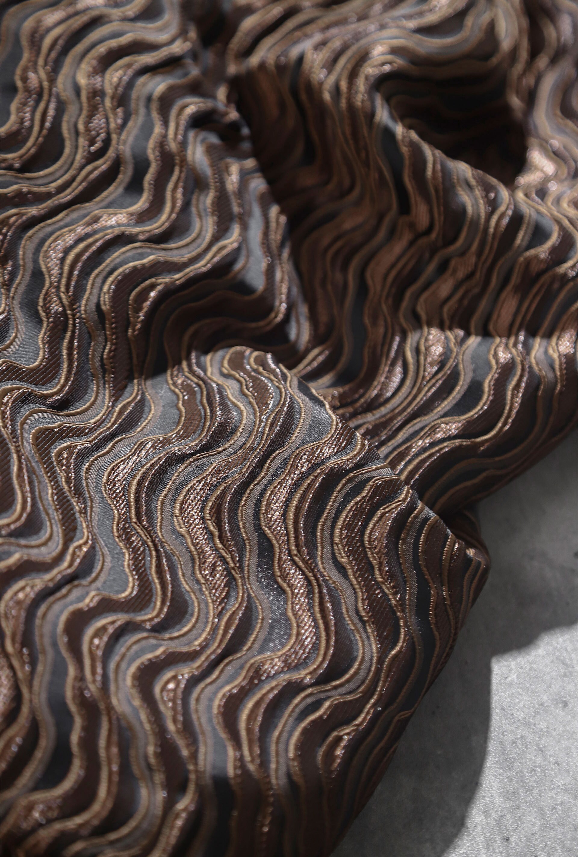 Water-wave Textured Fabric, Brown Jacquard Fabric, Embossed Line ...