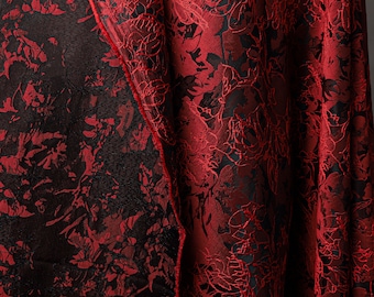 Red Jacquard Fabric- Floral Fabric- Irregular Pattern Fabric- 3D Texture Composite Fabric- Evening Dress Cloth, By the meter- D631