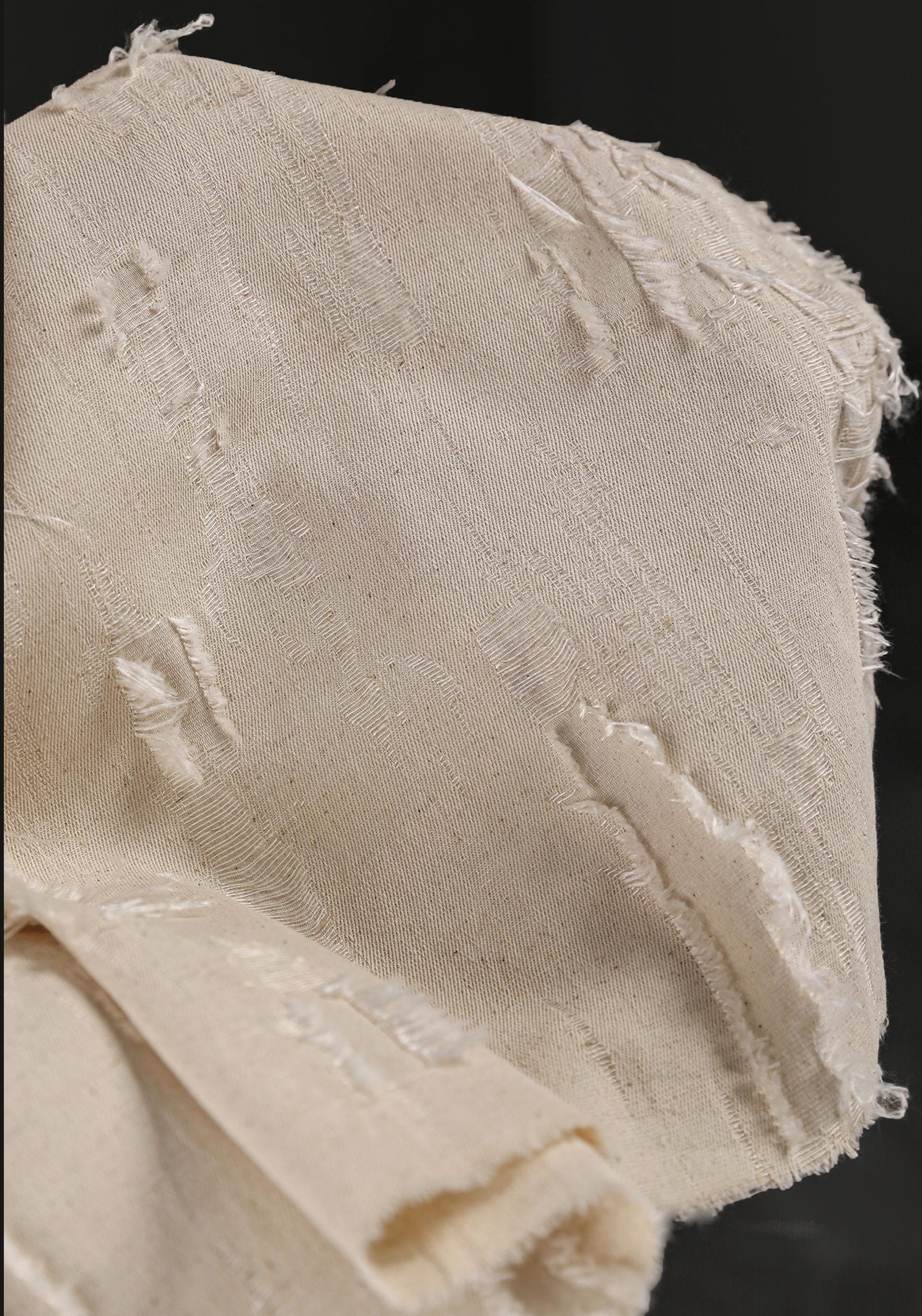 Hemp Colored Ragged Fabric, Frayed Edges Textured Fabric, Cotton and ...