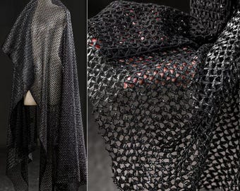 Zwarte jacquardstof, reliëfstructuurstof, stof met onregelmatig patroon, donkere structuurstof, per meter, D288