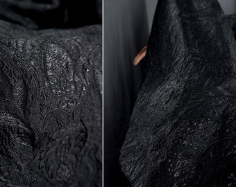 Luxury Black Fabric, Embossed Jacquard Fabric, Polyester Fabric, 55'' Width, European Blend Fabric, Designer Fabric, By The Yard, E8-1