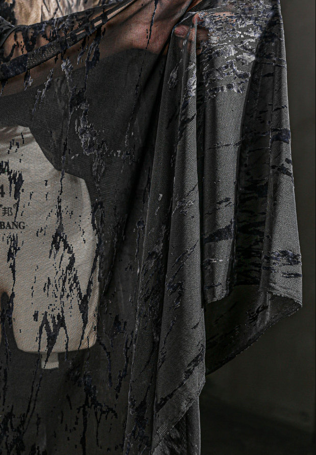 Black Dark Floral Fabric, Flocking Mesh Fabric, Gradient Lace Fabric ...