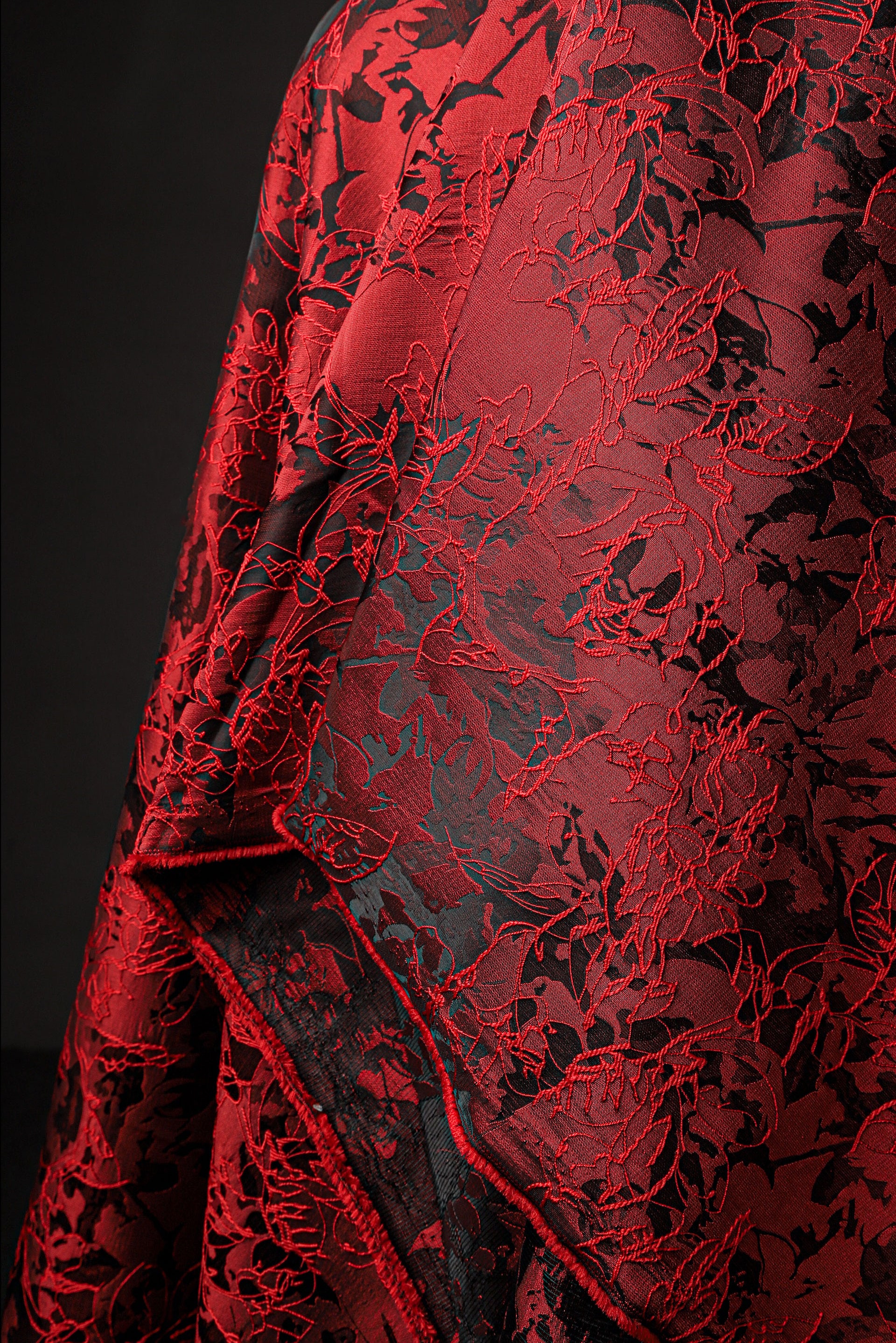 Red Jacquard Fabric, Embossed Fabric, Unique Fabric