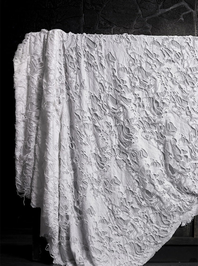 Tricot extensible noir Tricot en lambeaux Tissu vieilli Tissu design Tissu élastique composite texturé 3D Au mètre D604 Blanc