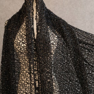 Pure Color Mesh Fabric- Black Woven Bright Silk mesh creative irregular hollow- wedding dress designer fabric - by the meter- D547