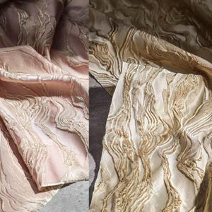 Gold Jacquard Fabric, Relief-textured Fabric, Gold-thread Shimmery Fabric, Irregular Wave Pattern Fabric,  Lustrous Fabric, By Meter, D607