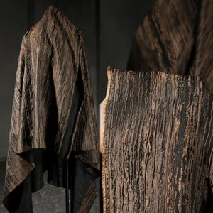 Brown Jacquard Fabric, Vertical-striped Fabric, Textured Fabric, Dimensional Fabric, Polyester Fabric, Creative Fabric, By Meter, D690