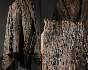 Brown Jacquard Fabric, Vertical-striped Fabric, Textured Fabric, Dimensional Fabric, Polyester Fabric, Creative Fabric, By Meter, D690