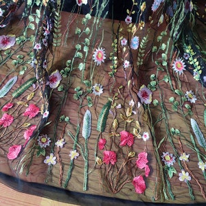 Black embroidered tulle fabric, 3D Flowers lace fabric, Perspective fabric, Curtains mesh fabric, Bridal dress fabric, by the meter, C53