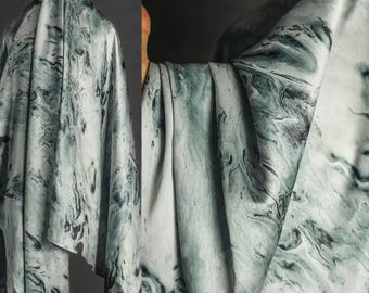 Green Watermark Fabric, Ink-Painting-Patterned Fabric, Ice Silk Fabric, Printed Chiffon Fabric, Soft Fabric, Luxury Fabric, By meter, D643