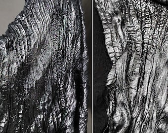 Silvery Black Fabric, Texture Fabric, Pleated Fabric, Water Wrinkle Fabric, Fold fabric, Creative Fabric, Designer Fabric, by the meter,D509
