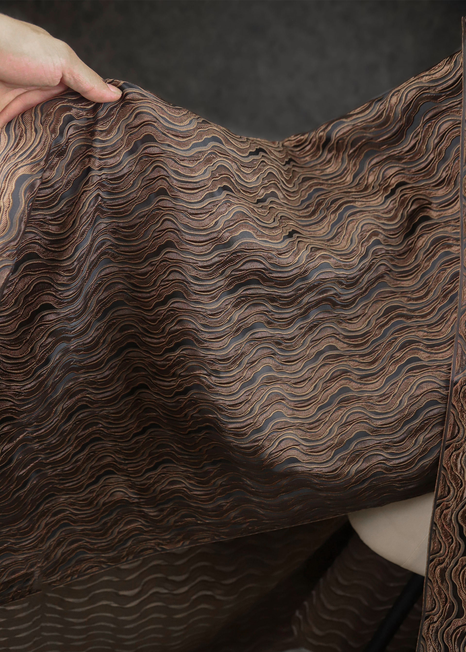 Water-wave Textured Fabric, Brown Jacquard Fabric, Embossed Line ...