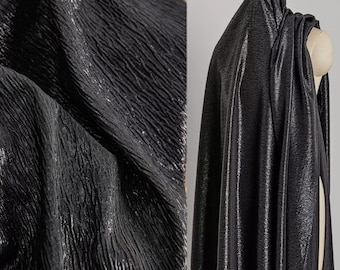Black Fabric, Lurex Fabric, Creased Fine Stripe, Dimensional Fabric, Textured Fabric, Jacquard Fabric, Drapable Fabric, By The Meter, D663