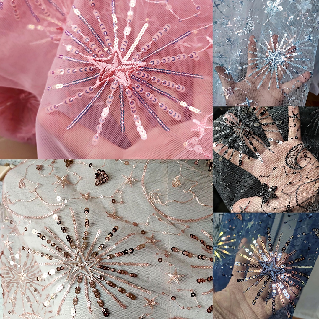 Spitzenstoff Sternenstoff Lila Stern Pailletten Stoff, Farbe