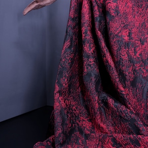 Red Coral Jacquard Fabric, Luxury Red Fabric, Polyester Fabric, 55&#39;&#39; Width, European Blend Fabric, Designer Fabric, By The Yard, E13