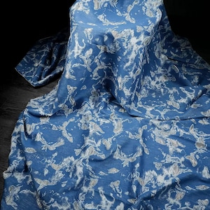 Tela de mezcla de algodón azul, tela de retazos de nicho, tela creativa de hilo rasgado para vestido de noche, por metro, D155-1