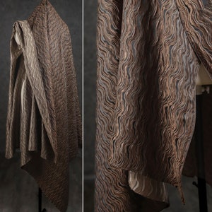 Water-Wave Textured Fabric, Brown Jacquard Fabric, Embossed Line Texture Fabric, Evening Dress Fabric, By the meter, D505