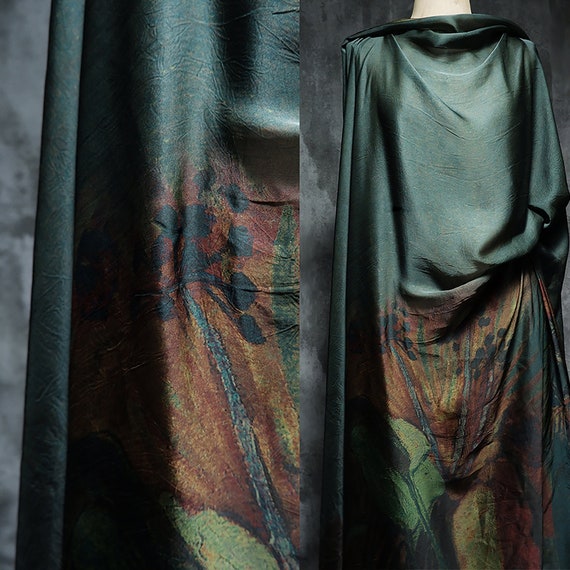 Tessuti di pittura a fiori astratti, tessuto rugoso, tessuto per abiti di  design, tessuto piega sottile leggero, tessuti per camicie etniche, al  metro, D118-2 -  Italia