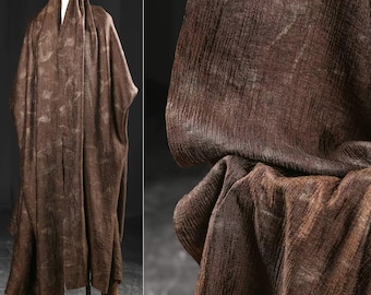 Tela de algodón marrón oscuro, tela planchada ligeramente arrugada, tela texturizada, tela suave, tela para prendas de vestir, tela de diseñador, por metro, D301