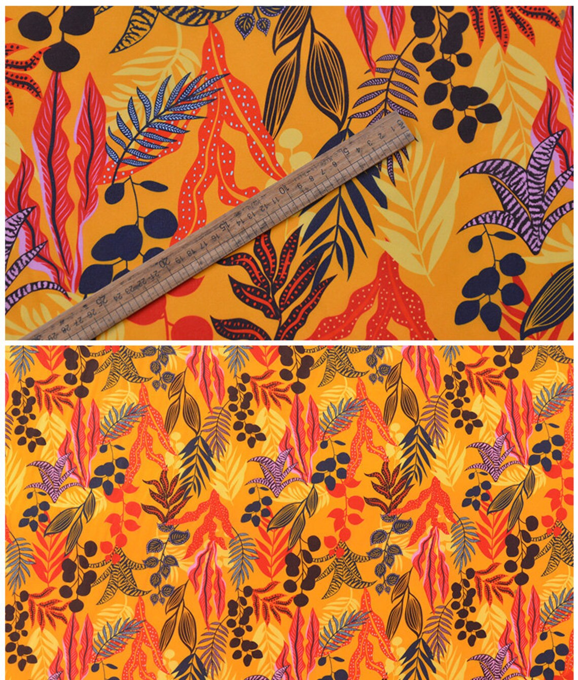 Silk crepe de chine fabric Autumn leaves pattern fabric Etsy