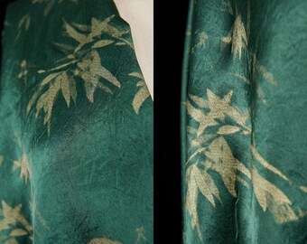 Green Fabric, Heavy Drape Fabric, Soft Fabric, 100% Acetate Fabric, Silk Satin Fabric, Bamboo Leaf Fabric, Printed Fabric, By The Meter, D85