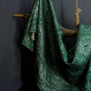 View of Luxury Green Fabric, Embossed Jacquard Fabric, Polyester Fabric, 55 ...