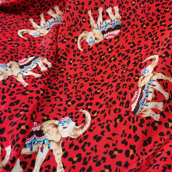 Real silk crepe de chine silk fabrics, Red pure mulberry silk fabric, Thai Elephant print silk dress fabric, shirt silk, by the meter, A58