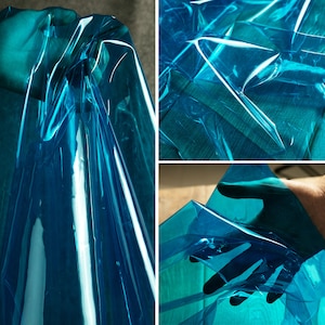 Deep Blue Transparent Fabric- TPU 0.2mm Fabric- Waterproof Soft Coat Fabric- DIY Backpack, Trench Coat Fabric- by the meter- D541