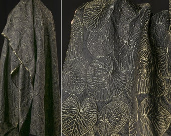 Jacquardtyg med grönt blad, präglat tyg, blommigt tyg, kamgarnstyg med jacquardmönster, sytyg, klädtyg, tyg på metervara, D275