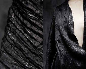 Black pleated fabric, 3D Creases fold fabric, Texture dust coat fabric, Wrinkled gingham dress fabric, Designer shirt fabric, by meter, D104