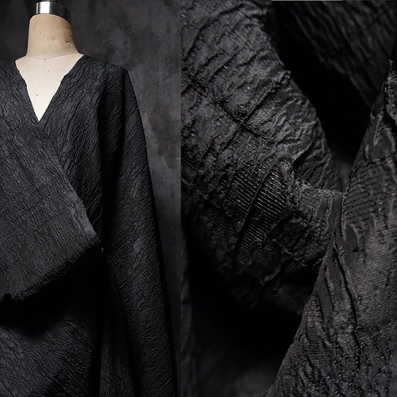 Black Jacquard Fabric, 3D Creases Fold Fabric, Pleated Texture