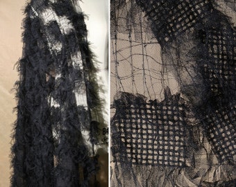 Black woven square fabric, 3D tassel fabric, Mesh fabric, Perspective fabric, Creative Fabric, Designer clothes fabric, by the yard, D528