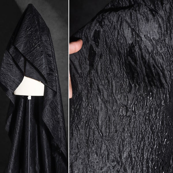 Tissu brocart noir, tissu en relief 3D, tissu jacquard doré, tissu jacquard recto-verso, tissu pour costume, au mètre, D493