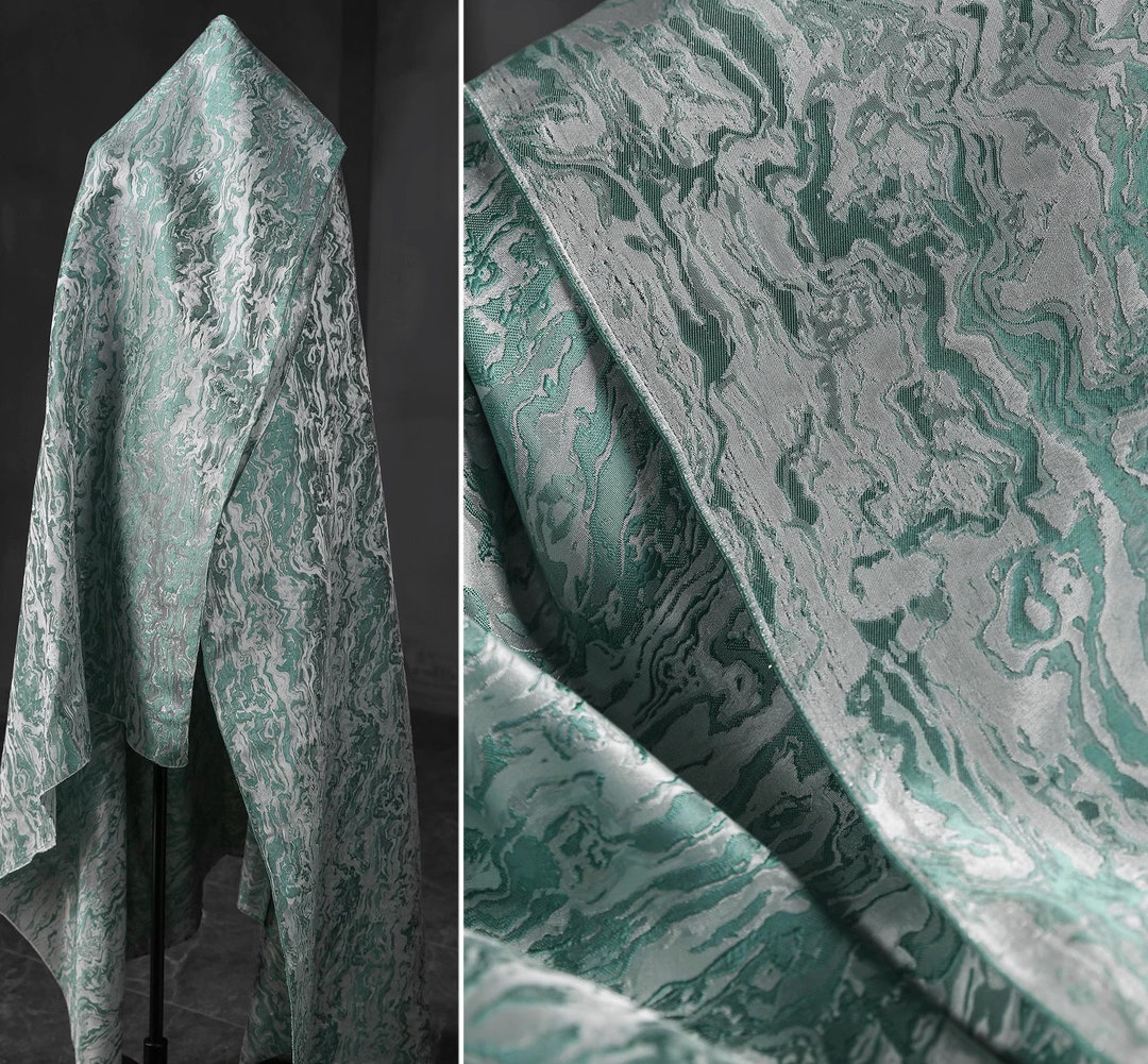 Wavy Jacquard Fabric, Luxury Green White Plain Fabric, Polyester Fabric ...