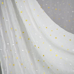 Embroidered real silk fabric, Georgette silk fabric, Pure mulberry silk fabric, Perspective tulle fabric, Prom dress fabric, by yard, A309
