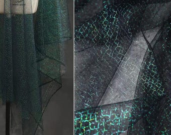 Tela de malla transparente de color azul verdoso, tela hueca iridiscente, tela elástica, tela de encaje para vestidos, tela de diseñador, tela para prendas de vestir, por metro, D569