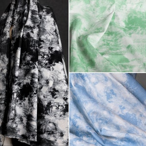 Tela vaquera estampada tie-dye, Tela vaquera de algodón, Tela estampada con tinta teñida en nubes, Tela vaquera, 4 colores disponibles, por metro, D615