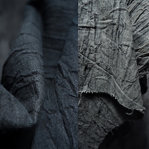 Black cotton linen fabric, Dark gray fold fabric, Washing water process, Wrinkled fabric, Texture fabrics, Plain colours thick fabric, D84