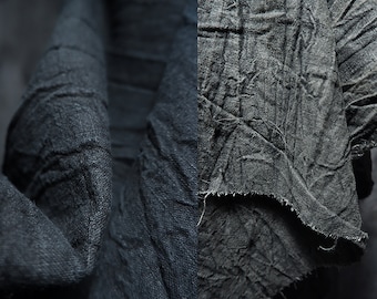 Tela de lino y algodón negra, Tela plegada gris oscuro, Proceso de lavado con agua, Tela arrugada, Telas con textura, Tela gruesa de colores lisos, D84