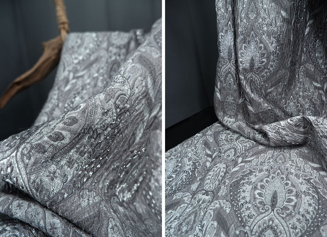 Embossed Jacquard Fabric, Luxury Grey Fabric, 100 Polyester Fabric, 55