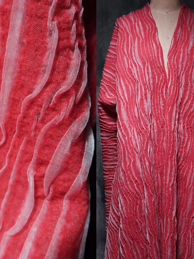 Wool Blend Fabric- Milky White Stripe Fabric- Jacquard Fabric- Soft Texture Fabric- Chemise fabric- Prom Dress- Lady Fabric- by yard- D112-2 Red
